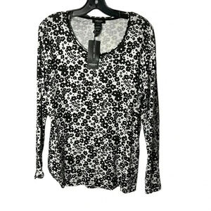 floral black and white top,NWT  ,Olsen Europe XL ,100 cotton